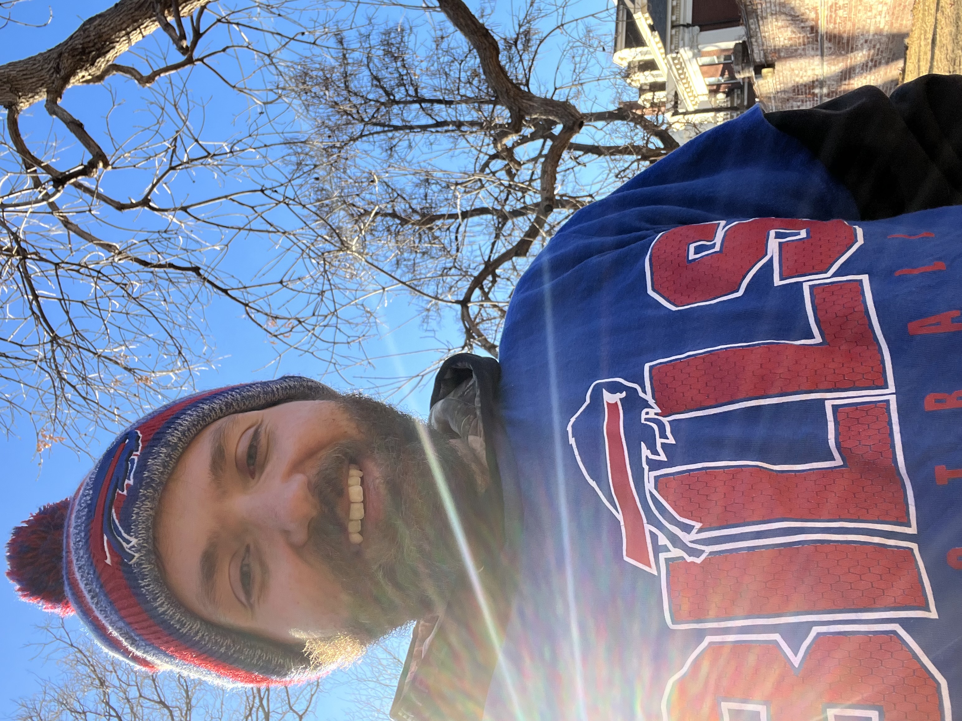Zach Beaudoin in Buffalo Bills gear on a sunny winter day